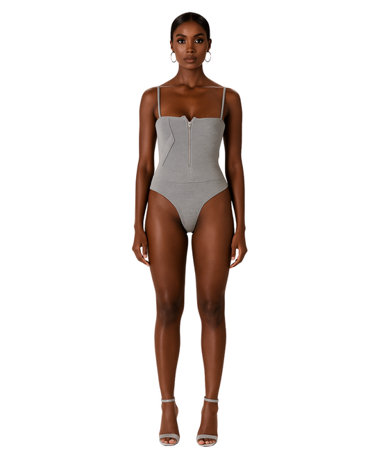 anh x NTH: Zip Front Bodysuit - Heather Gray
